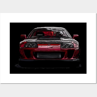 Blazing Hot: Red Supra Front Fiery Front Body Posterize Car Design Posters and Art